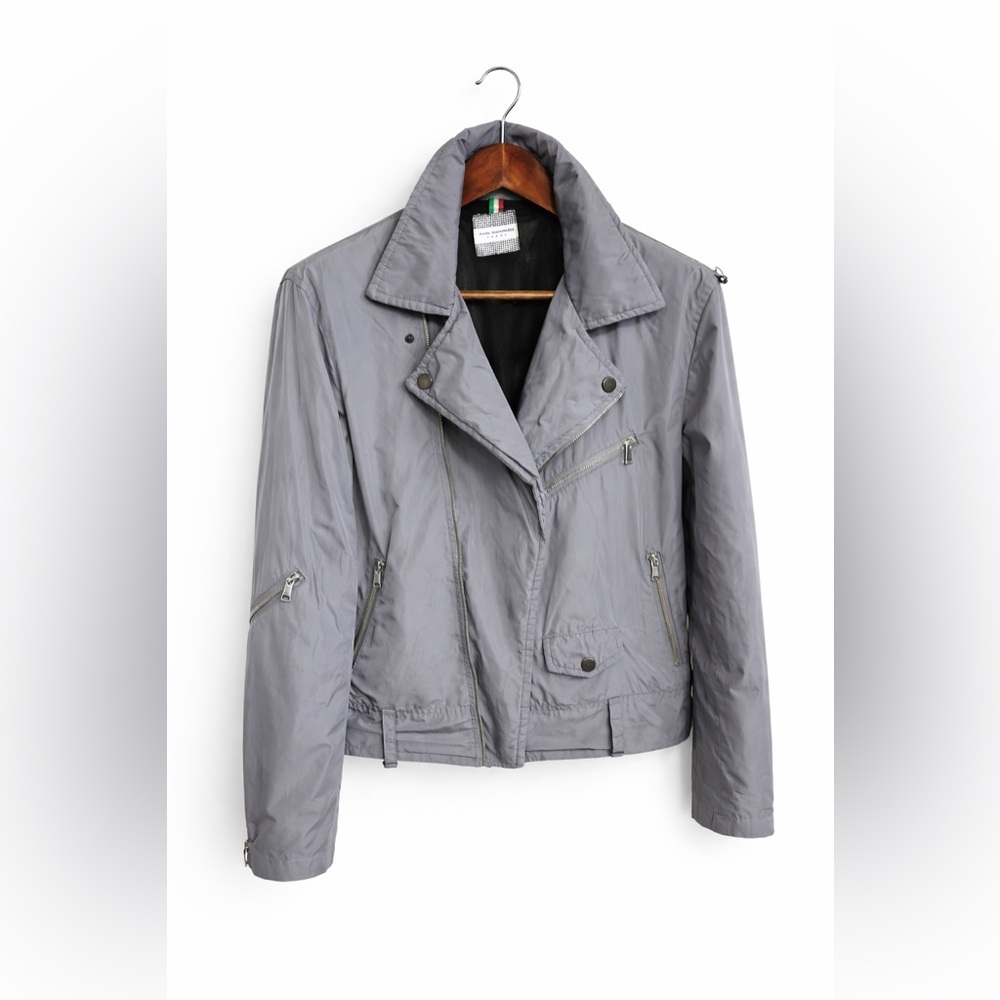 Karl Mommoo Italy Nylon Moto Jacket Gray Lightweight Biker  Size  XL